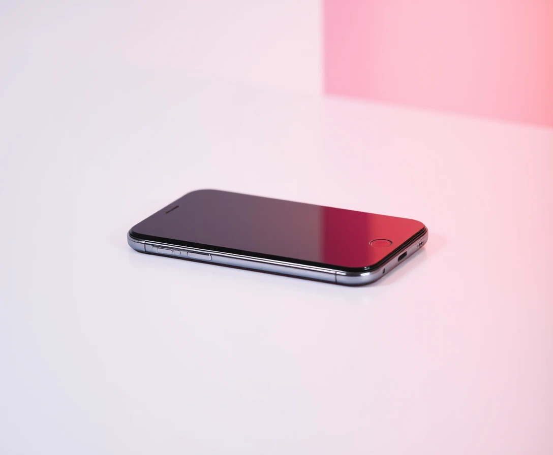 Product photography, sleek smartphone on minimalist background