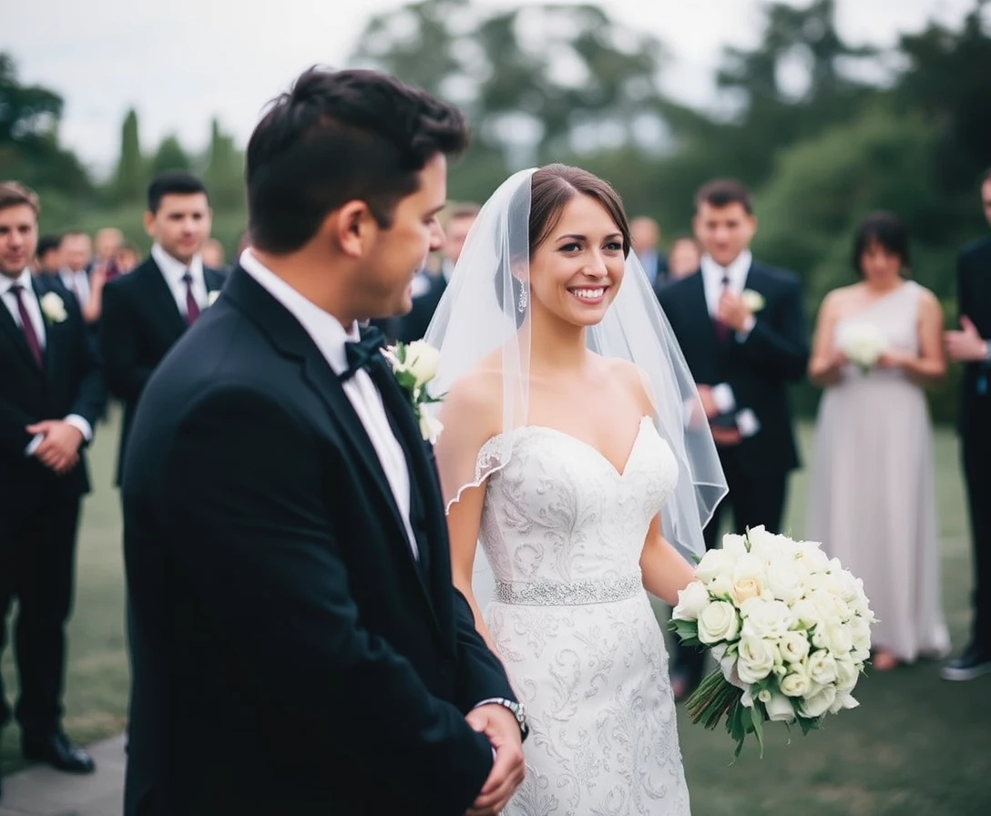 Wedding photography, candid moment of bride and groom